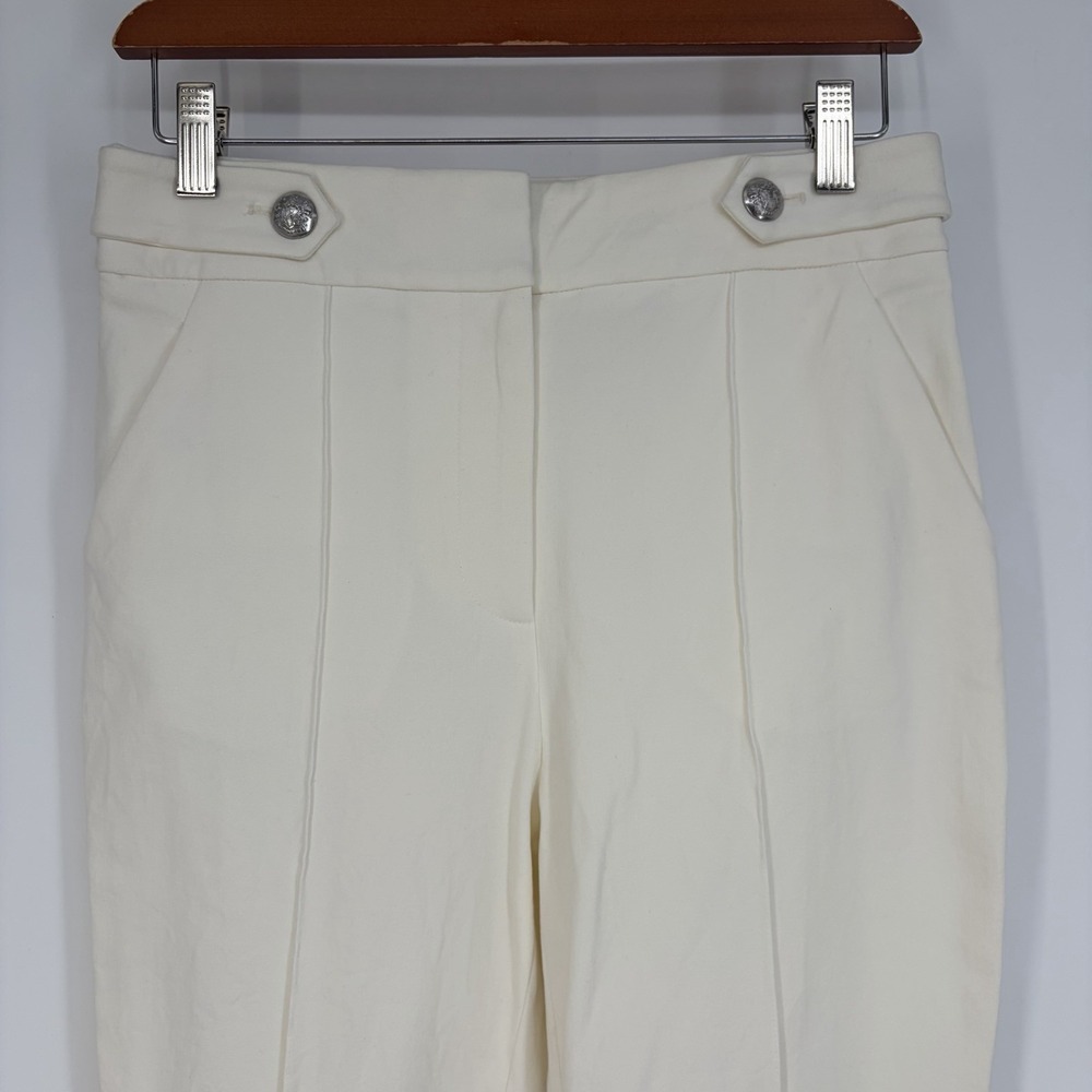 Veronica Beard Pant 4 36in Ivory Flare Front Pleat Stretch Cotton Wide Leg Angel